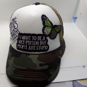 Hand Crafted White and Green Hat Accessories